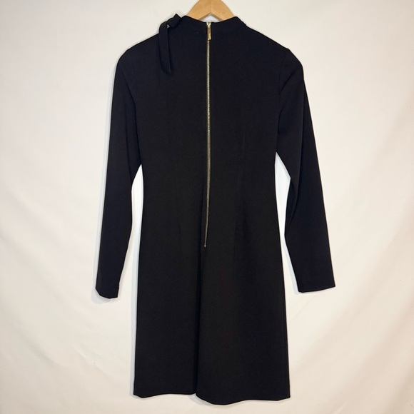 Calvin Klein Black Long Sleeve High Neck Shift Dress with Faux Tie at Neck Sz 4 - Picture 7 of 10